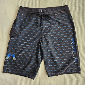 RVCA Artist Network Program AOP Board Shorts Black Blue Logo Print Mens 32
